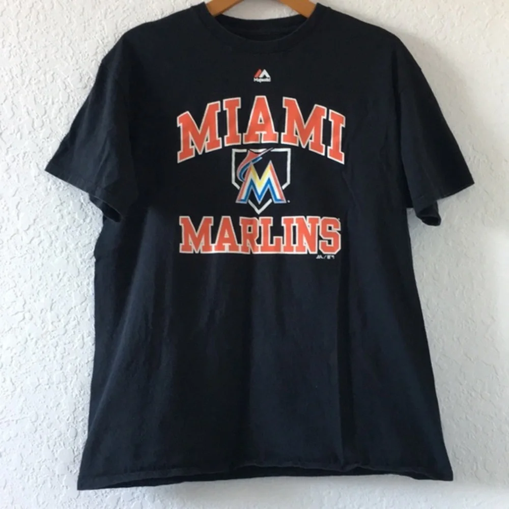 Men Majestic Miami Marlins Baseball shirt size L - Picture 1 of 4